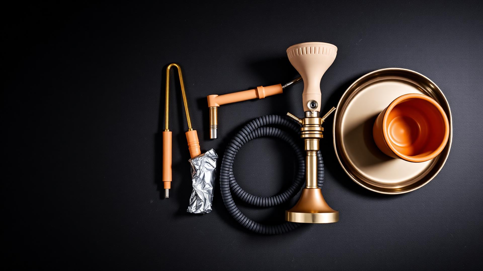 Hookah accessories arranged for a complete setup